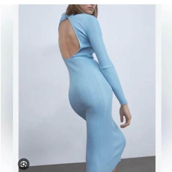 Zara Midi Blue Ribbed Dress - Picture 3 of 3